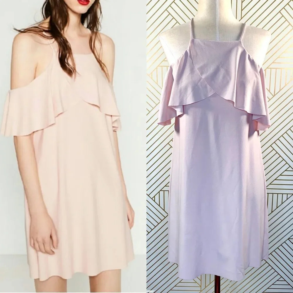 Zara Dress Off the Shoulder Sleeveless Pullover with Frill Light Pink Size Small